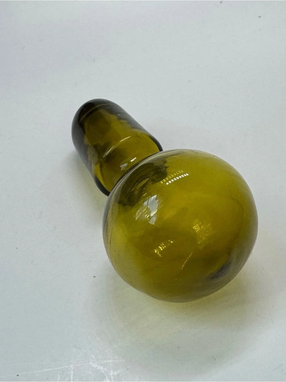 Vintage MCM Olive Green Hand Blown Glass Decanter Stopper Replacement 3.75”